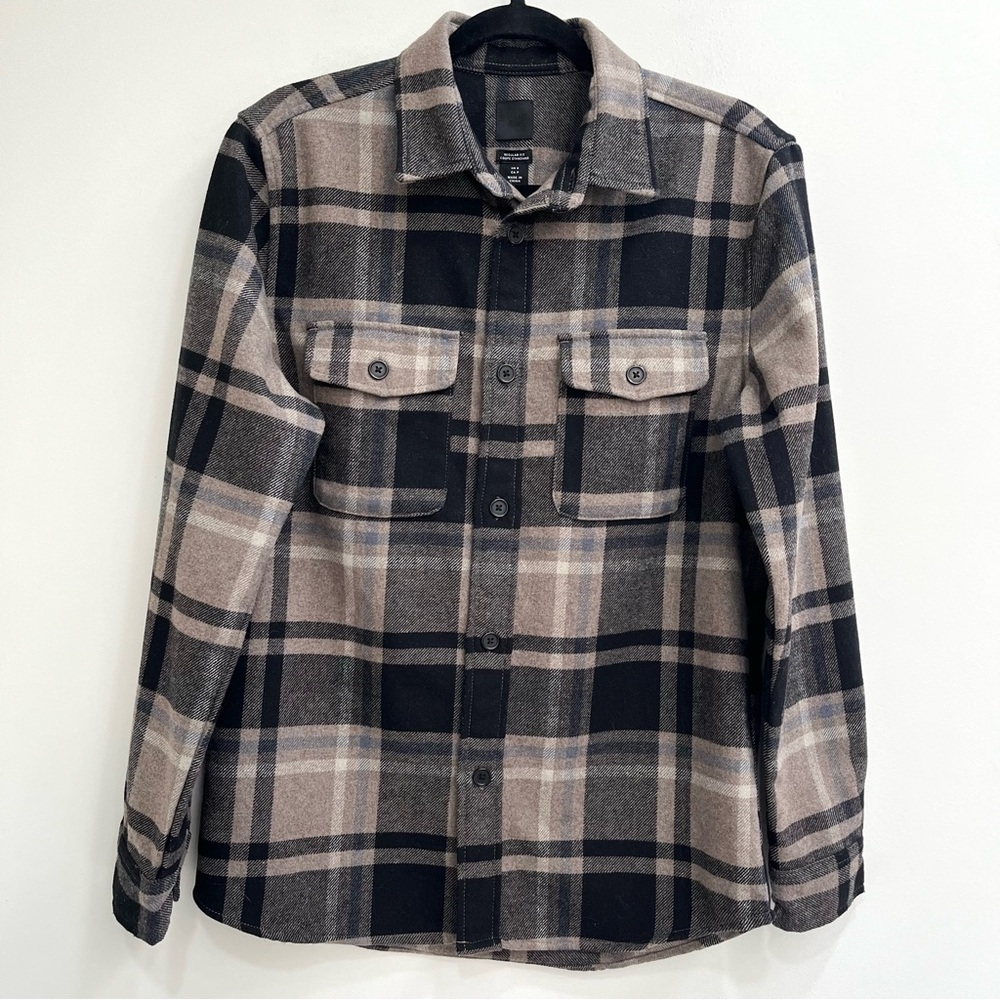 H&M Men’s Plaid Flannel Shirt Shacket Wool Blend Brown Black Size Small